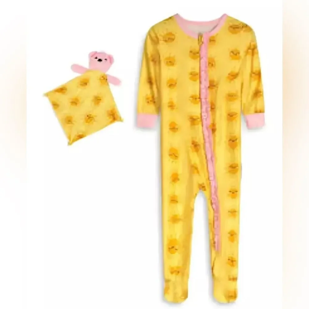 NWT Max & Olivia Baby Girls Snug Fit One Piece with Feet Yellow Pink - 18M